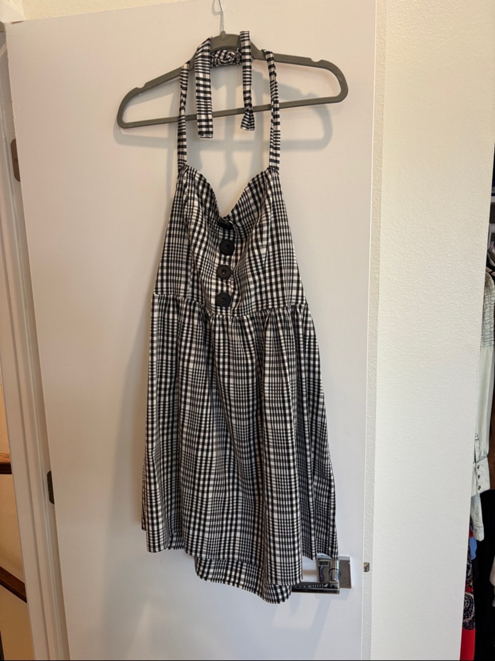Black and White Gingham Halter Dress